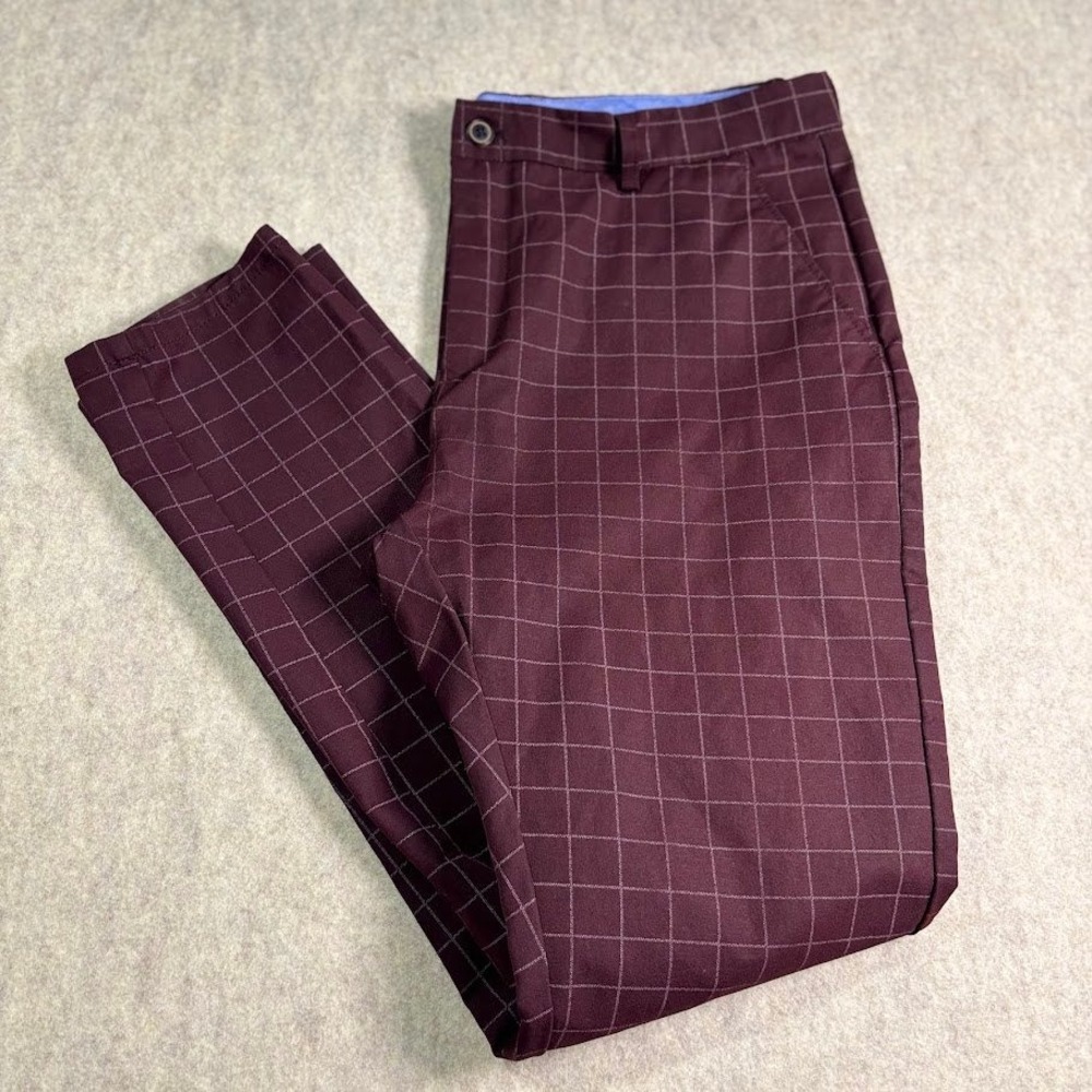 Men's Burgundy Windowpane Dress Pants